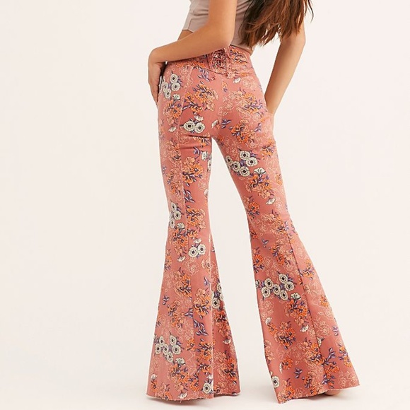 lace up printed flare leg pants